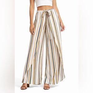 Striped Wrap Wide Leg Pants Boho Resort Adjustable Waist